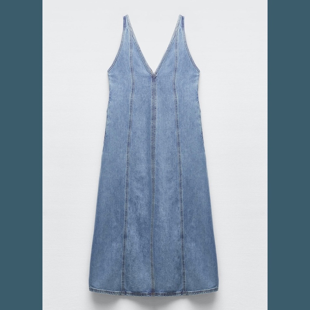 Zara Light Blue Denim Midi Dress - Picture 2 of 9